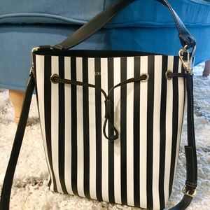 Furla Genuine Leather Black & White Bucket Handbag